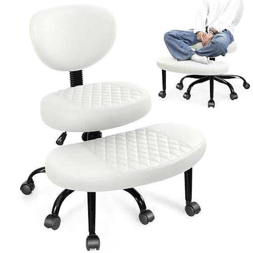 AtHope Ergonomic Cross Legged Office Chair with Wheels - Adjustable Height for Meditation, ADHD Desk & Yoga - Wide Criss Cross Design with Lumbar Support, Kneeling Chair - White thumbnail 9