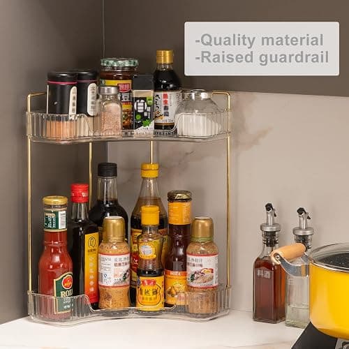 INVSSENE Corner Bathroom Countertop Organizer, Vanity Trays for Counter, Makeup Organizers, Perfume Tray, Kitchen Spice Rack, (Clear, 2 Tiers) thumbnail 5