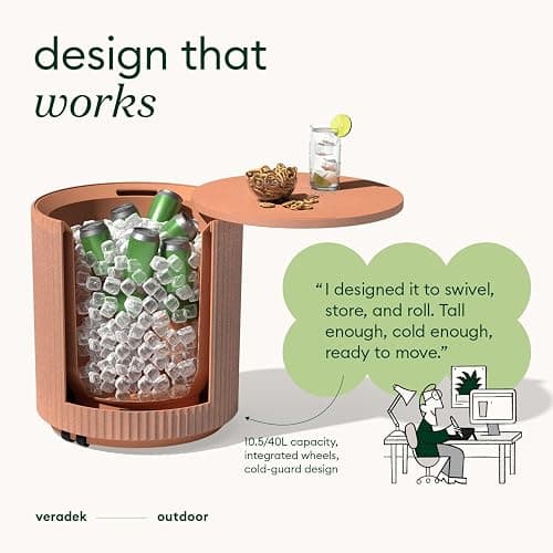 Veradek Cooler Side Table - Outdoor Cooler Table and Ice Chest | Features a Swivel-Top Lid That Keeps Drinks Cool for Up to 12 Hours, Perfect for Porch, Poolside, or Patio Use thumbnail 5