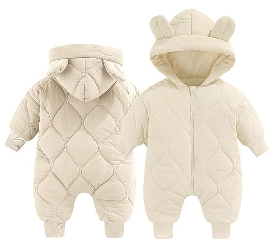 Happy Cherry Baby Newborn Snowsuit Winter Coat Romper for Infant Girls Boy Zipper Long Sleeve Cute Baby Snowsuit - 3-6 months - White