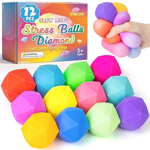 VISCOO 12 Pack Diamond Slow Rising Stress Balls, Soft Stress Cube, Cube Squishy Fidget Toys for Anxiety Relief, Dough Squeeze Toys for Classroom Prize, Party Favors for Kids Adults - Image 1