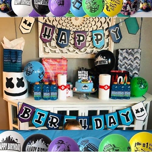 Birthday Party Supplies for Game Fans,Video Game Party Decoration,24 Chug Jug Bottle Labels,42 Chocolate Sticker, 4 Roll Paper Sticker,24 balloons thumbnail 5