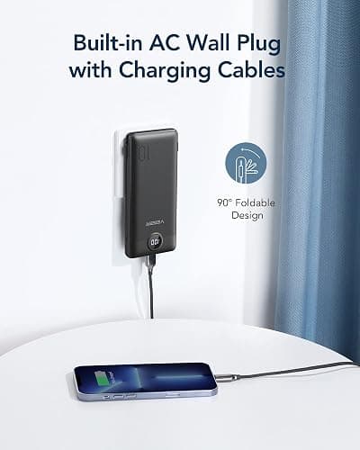 VEGER Portable Charger for iPhone Built in Cables and Wall Plug, 10000mah Slim Fast Charging USB C Power Bank, Travel Essential Battery Pack Compatible with iPhones, iPad, Samsung More Devices(Black) thumbnail 3