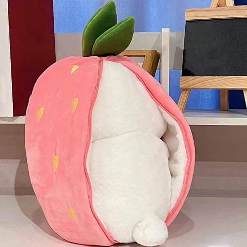 Mukorolee Bunny Plush Doll Toy Pillow, Reversible Carrot Strawberry Bunny Stuffed Animal with Zipper, Cute Rabbit Decoration for Kids & Adult Birthday Party Gift (1pcs 7" Strawberry) thumbnail 4