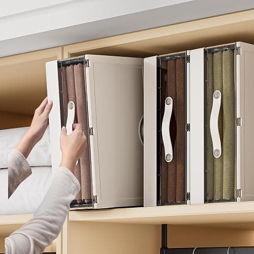 MSHOMELY Plastic Bed Sheet Organizers and Storage 4 Pack Sheet Set Storage Organizer, Foldable Linen Closet Organizer with Window, Lockable Storage Bins for for Bedding Sheets, Duvet Covers, Blankets thumbnail 5