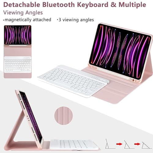 CC Store for iPad Air 11 Inch Case with Keyboard M3/M2 (2025/2024) - Detachable Folio Keyboard Cover with Pencil Holder for iPad Pro 11 inch (4th /3rd /2nd /1st Gen)&Air 5th/4th Gen (Pink) thumbnail 3
