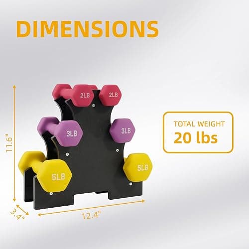 Fitvids Colored Neoprene Dumbbell Set with Rack, Multiple Weight Options, 20LBS, 32LBS, 50LBS and 56LBS Sets thumbnail 2