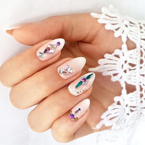 HINZIC 510pcs Rhinestones Nail Art Charm, Flatback Gems Colorful Crystal Glass Jewel Valentine Face Clothes Shoes Decor Bead, Mini Diamond Heart Round Geometric for Crafts Acrylic Nail Supplies thumbnail 5