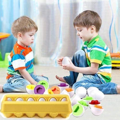 JUNBESTN Easter Matching Eggs Connect Eggs Parlour Games Toys Gifts for 1 2 3 Years Old Kids Toddler Baby Girls Boys Shape Color thumbnail 5