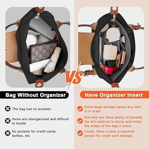 LOUKAYCCI Felt Organizer Compatible with longchamp le pliage L Handbag Insert (Large,Gary) thumbnail 3