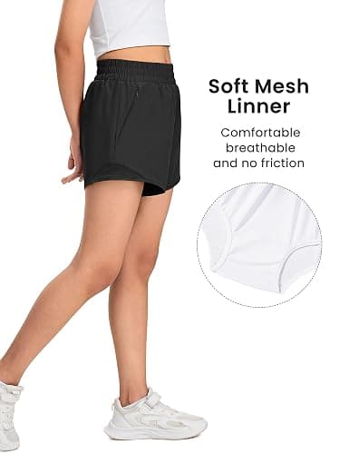 Somaibo Girls Athletic Shorts with Liner Quick Dry Running Soccer Shorts with Zip Pockets for Kids Active Sports Volleyball thumbnail 4