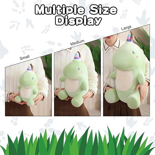 SQEQE Dinosaur Plush Toy Kawaii Dino Stuffed Animals Soft Fluffy Plush Doll Birthday Gifts for Girls Boys Kidult(Green, 9.8 Inch) thumbnail 4
