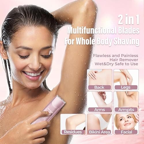Akunbem Bikini Trimmer for Women - 2 in 1 Electric Razors for Women - Dual Head Electric Shaver - IPX7 Waterproof Wet & Dry Use Body Hair Trimmer and Facial Hair Remover for Bikini Underarm Leg Arm thumbnail 4