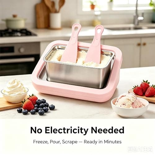 Instant Ice Cream Maker,Rolled Ice Cream Maker, Soft Serve Ice Cream maker,Perfect for Frozen Yogurt, and More! Food grade stainless steel ice cream roll machine for home us (Pink) thumbnail 2