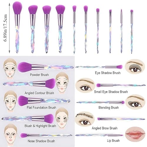 Kingtree Makeup Brush Set, 10PCS Crystal Makeup Brushes Premium Synthetic Foundation Powder Concealer Eye Shadow Blush Makeup Brushes Set, Professional Make Up Brush Kit for Girls Ladies thumbnail 6