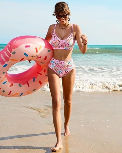 Jolefille High Waisted Bikini Sets for Women Tummy Control Swimsuit Two Piece Bathing Suit Modest Swimwear Cute Floral Teens thumbnail 7