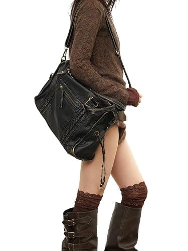 TIAASTAP Vintage City Bag Damen – PU Ledertasche Handtasche Groß Shopper Tasche Y2K Schultertasche Arbeitstasche Uni Japanese School Bag, Damen-Henkeltaschen für Frauen thumbnail 3