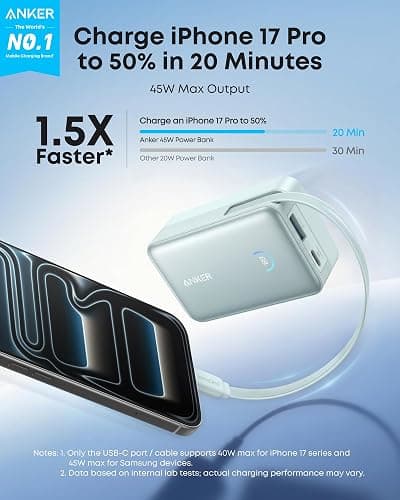 Anker Nano Power Bank, 45W 10,000mAh Portable Charger, iPhone Battery Pack (Green) thumbnail 2
