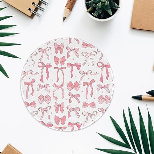Cute Travel Round Mouse Pad Pink Bow Mouse Pads for Desk Kawaii Office Decor Desk Accessories Small Computer Mousepad Non-Slip Rubber Base Mouse Pad, Pink Bow thumbnail 4