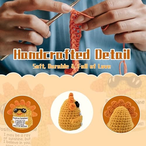Narottl Handmade Crochet Emotional Support Plush Blind Box Mini Positive Animal Dolls with Inspirational Card, Motivational Sticker & Hook, Hanging & Desktop Gifts for Friend, Coworker & Teacher thumbnail 4