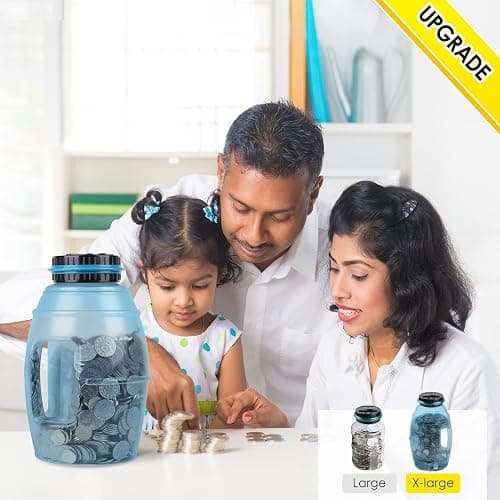 X-Large Piggy Bank for Adults, Vcertcpl Digital Counting Bank with LCD Counter, 2.8L Capacity Coin Bank Money Jar, Designed for All US Coins (Blue2) thumbnail 2