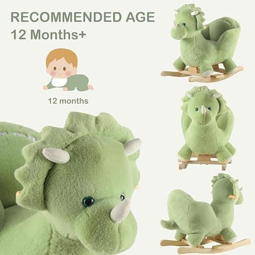 Rock My Baby Plush Rocking Horse - Soft Stuffed Body,Safety Seat Chair, Wooden Rockers, Music Button – Toddler Ride-On Toy for Ages 1–3 (green) thumbnail 7