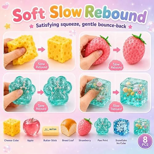 8PCS Squishy Box Mystery Fun Set Pack, Blind Malt Sugar Creative Slow Return Squishies, Relief Hand Relax Desk Decor Party Favor Gifts for Adult (8PCS A) thumbnail 3