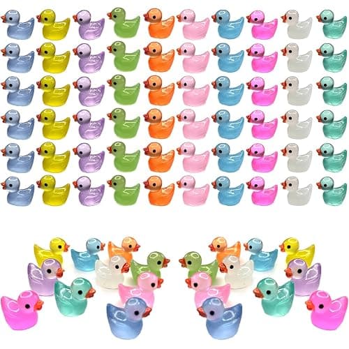 Cidinge 60 Pcs Mini Resin Ducks Luminous Tiny Ducks Miniature Duck Glow in The Dark for DIY Garden Dollhouse Duck Accessories Micro Landscape Aquarium Party Decor - Image 1