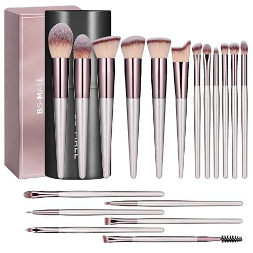 BS-MALL Makeup Brush Set 18 Pcs Premium Synthetic Foundation Powder Concealers Eye shadows Blush Makeup Brushes with black case - Image 1