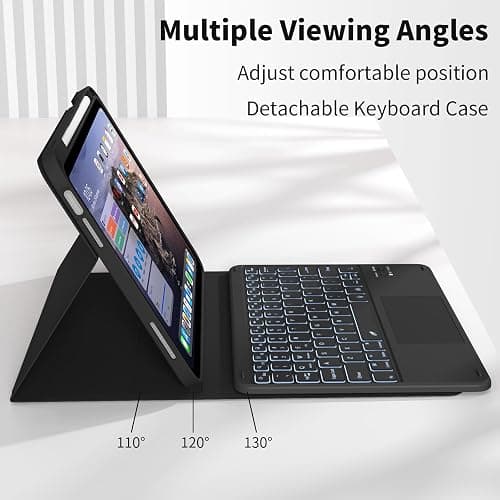 JKSML for iPad(A16) 11th/10th Generation Case with Keyboard (11/10.9 inch) | 2025/2022, 7 Color Backlight Detachable Bluetooth Cover with Trackpad, Flip Stand Case Thin with Pencil Holder, Black thumbnail 3