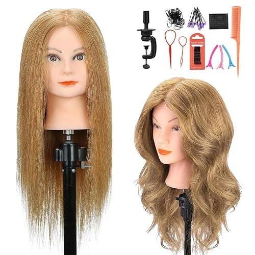 SOPHIRE 20-22 inches 100% Real Human Hair Mannequin Head with 9 Tools and Clamp, Hairdressers' Practice Training Head and Cosmotology Doll Head for Hairstyling and Braid - #27 - Image 1
