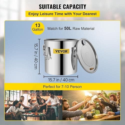 VEVOR Alcohol Still 13GAL/50L, Alcohol Distiller with Thumper Keg, Distillery Kit for Alcohol with Copper Tube & Build-in Thermometer & Water Pump thumbnail 3