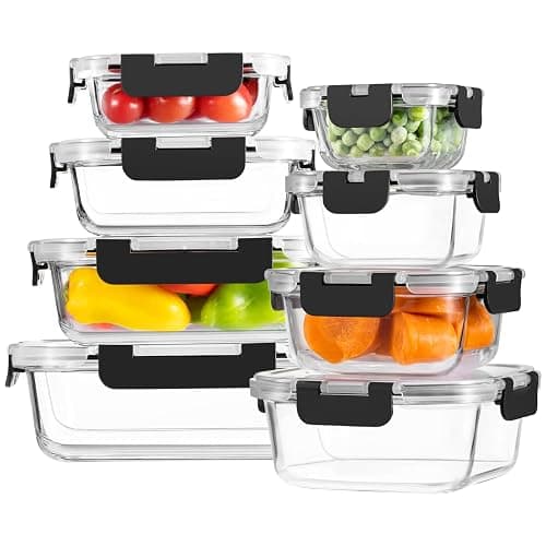 8 Pack Borosilicate Glass Food Storage Containers with Lids, Glass Meal Prep Containers, Airtight Bento Lunch Boxes with Leak Proof Locking, Oven, Freezer and Dishwasher Safe, BPA Free, 5-35oz - Image 1