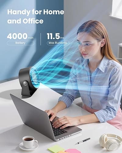Gaiatop Small Desk Fan Rechargeable, Quiet Personal Table Fan, Touch Control Display, 360° Tilt, 5-Speed Strong Wind, 4000mAh Battery, Small Fans for Bedroom Dorm Office, Gifts for Women Men, Black thumbnail 3