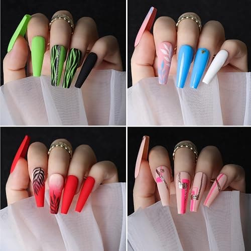 Teenitor Acrylic Fake Nails Kit, Press On Nail Supplies with Clear Coffin Nail Tips Nail Stand Nail Art Brushes Dotting Pen Glitter Sequins Sticker Rhinestones Nail Decorations Press On Nails Kit thumbnail 7
