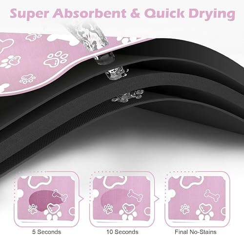 Dog Cat Mat for Food and Water,Rapid Absorbent Pet Feeding Mat, Bone Shaped Dog Placemat Bowl Mat with Rubber Backing,No Stains Pet Food Mats Indoor, Pet Accessories Supplies,Pink 12"×18" thumbnail 2
