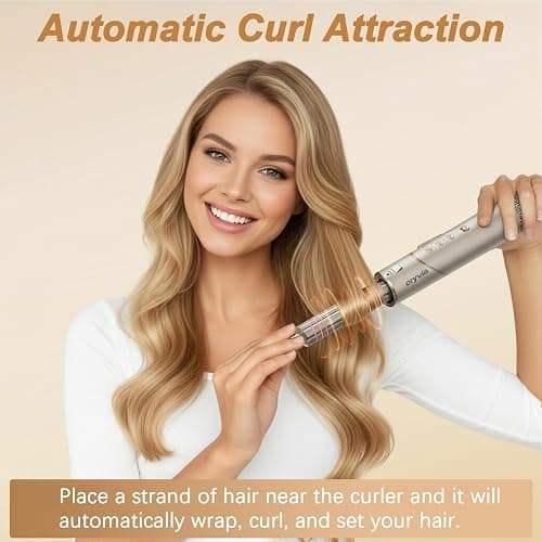 oryvia Air wrap Hair Styler & 8 in 1 Hair Dryer Brush, 1200W Rotate Air Wrap, 130,000 RPM High Speed Negative Ions Hot Air Brush, Air Styler for Volumizer, Curl, Straighten, Drying, Champagne Gold thumbnail 4