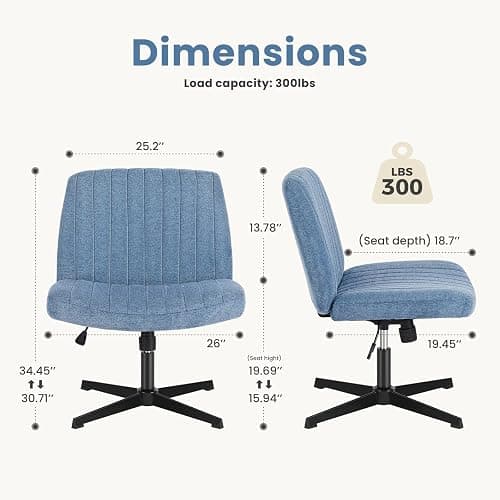 DUMOS Criss Cross Chair, Cross Legged Vanity Chair No Wheels, Home Office | Comfy Fabric, Height Adjustable, Armless Wide Seat, Swivel, Computer Desk Task, Bedroom, Study, Blue thumbnail 2