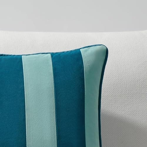 MONDAY MOOSE Decorative Throw Pillow Covers Cushion Cases, Set of 2 Soft Velvet Striped Piping Edge Designs, Pillow Inserts Not Included (16x16 inch, Blue/Light Blue) thumbnail 7