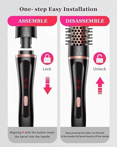 5 in 1 Curling Iron & Thermal Brush Set with 4 Interchangeable Ceramic Barrels (0.35”-1.25”) Fast Heat Dual Voltage Travel Hair Tools Birthday Gift for Women - Hair Curler Wand Kit for Curls & Blowout thumbnail 8