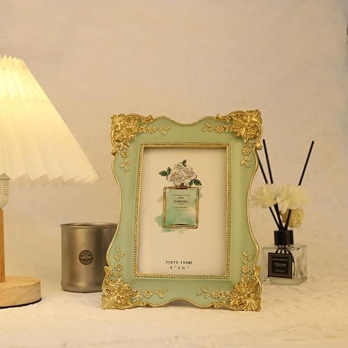 Kaolituis Vintage Picture Frame 4x6 with Gold Trim Antique Tabletop Wall Hanging Photo Frame with Glass Front for Home Decor,Gift Ideas (Green) thumbnail 2