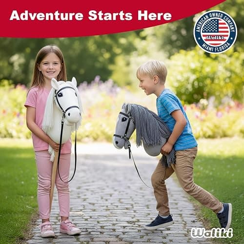 WALIKI Deluxe Stick Horse Toy for Kids, Teens & Adults | 30” Plush Hobby Horse with Wooden Handle | Cowboy & Cowgirl Pretend Play Pony | Hobby Horse Racing Toy thumbnail 7