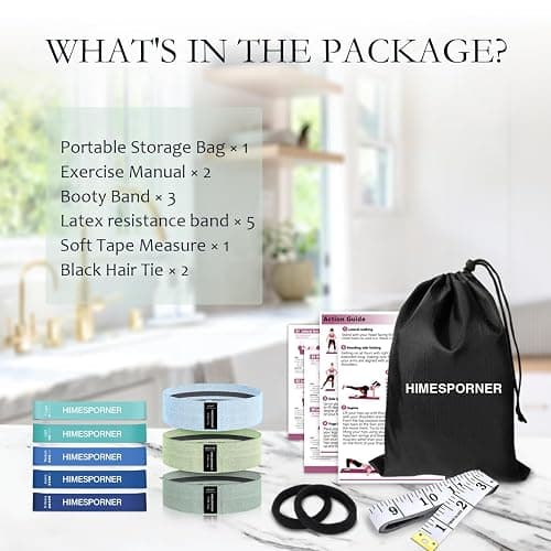 HIMESPORNER Wide Fabric Resistance Bands for Working Out, 3 Level Non-Slip Exercise Booty Bands for Women & Men Leg and Glutes with Hair Ties and Tape Measure - for Home Gym Workout, Yoga, Pilates thumbnail 9