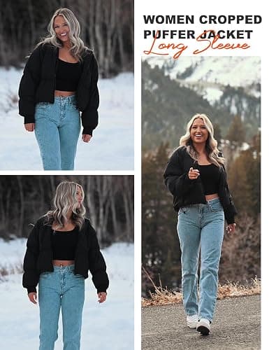 Flygo Winter Cropped Puffer Jacket Coats for Women 2025 Short Warm Quilted Jackets Outerwear with Pockets thumbnail 7