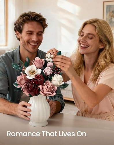Pink Roses Flower Bouquet Building Blocks Set, Botanical Flowers Brick Kit | 640Pcs Artificial Floral Building Kits, DIY Adjustable Flower Stems Display Decor, Birthday Gifts For Adults, Women & Mom thumbnail 6