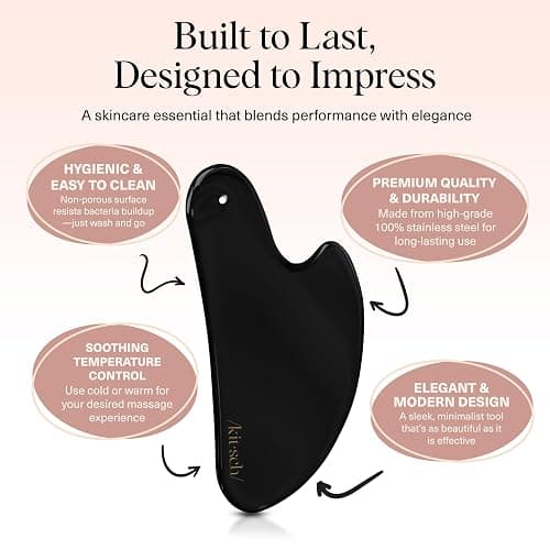 Kitsch Stainless Steel Gua Sha Facial Tools - Guasha Tool for Face, Face Sculpting Tool, Neck Massager, Double Chin Reducer Gua Sha Tools, Lymphatic Drainage Massager, Facial Skin Care - Matte Black thumbnail 4