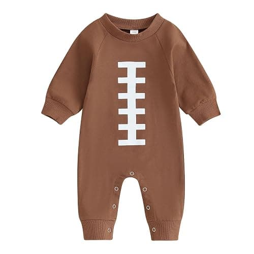 allshope Newborn Baby Boy Girl Fall Outfit Romper Sweatshirt Football Rugby Print Jumpsuit Bodysuit Infant Clothes - Image 1