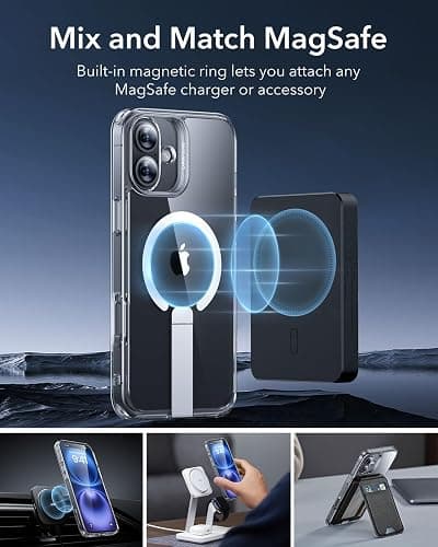 ESR for iPhone 16 Case with Kickstand, Compatible with MagSafe, Magnetic Case for iPhone 16, Fully Adjustable Flickstand, Military-Grade Protection, Shockproof Case, Boost Series, Clear thumbnail 6