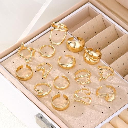 ZOVOLI Golden Chunky Rings for Women Non Tarnish 14k Stackable Dome Statement Rings Sets Vintage Dainty Knuckle Open Midi Finger Rings Jewelry Pack for Gifts thumbnail 2