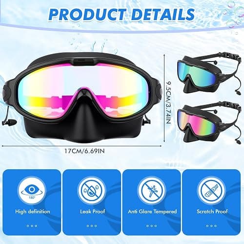 Kanayu Swim Goggles with Nose Cover Earplug for Adult Wide View Anti Fog UV Swim Goggles No Leaking Diving Mask for Men Women thumbnail 2